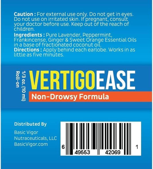 Vertigo Ease Roll-On (10Ml) - Natural & Fast-Acting Vertigo and Dizziness Support with Lavender, Ginger, Frankincense & Essential Oils - Combat Travel Sickness